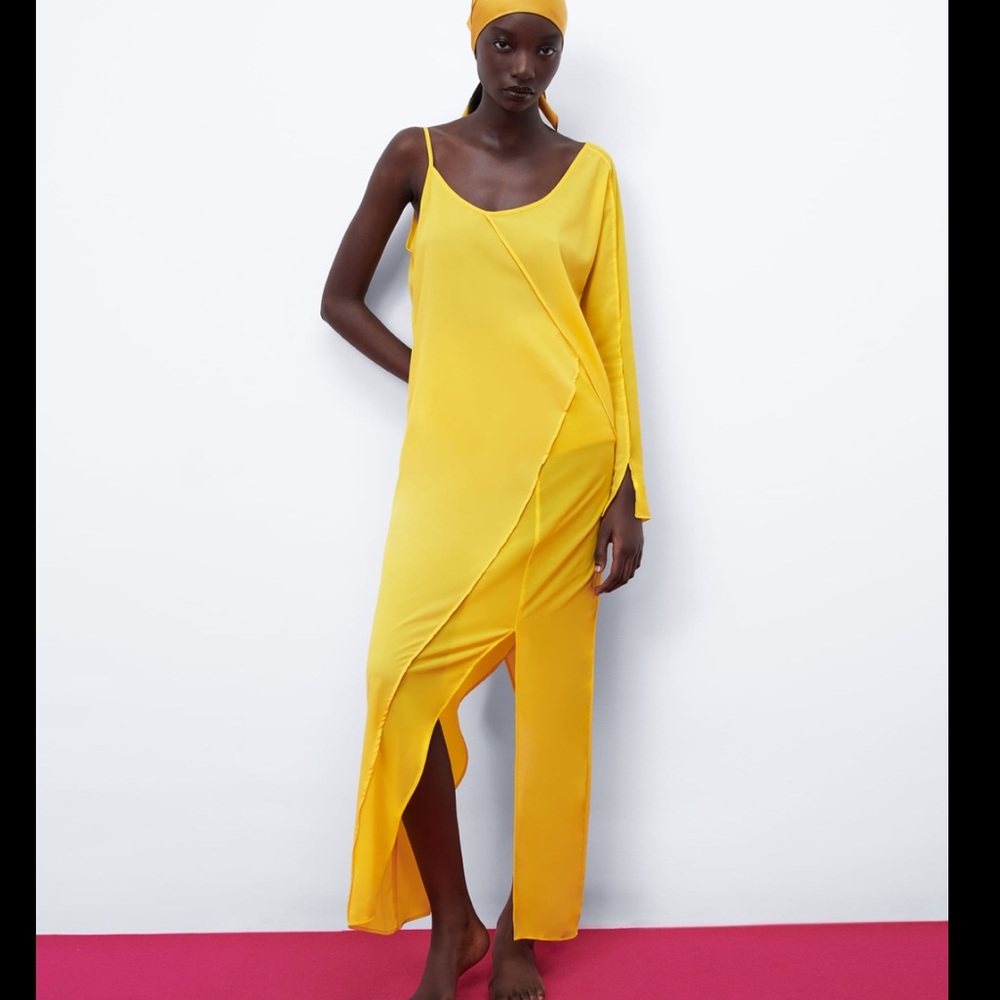 Zara asymmetric gauze flowy yellow dress - Picture 8 of 15